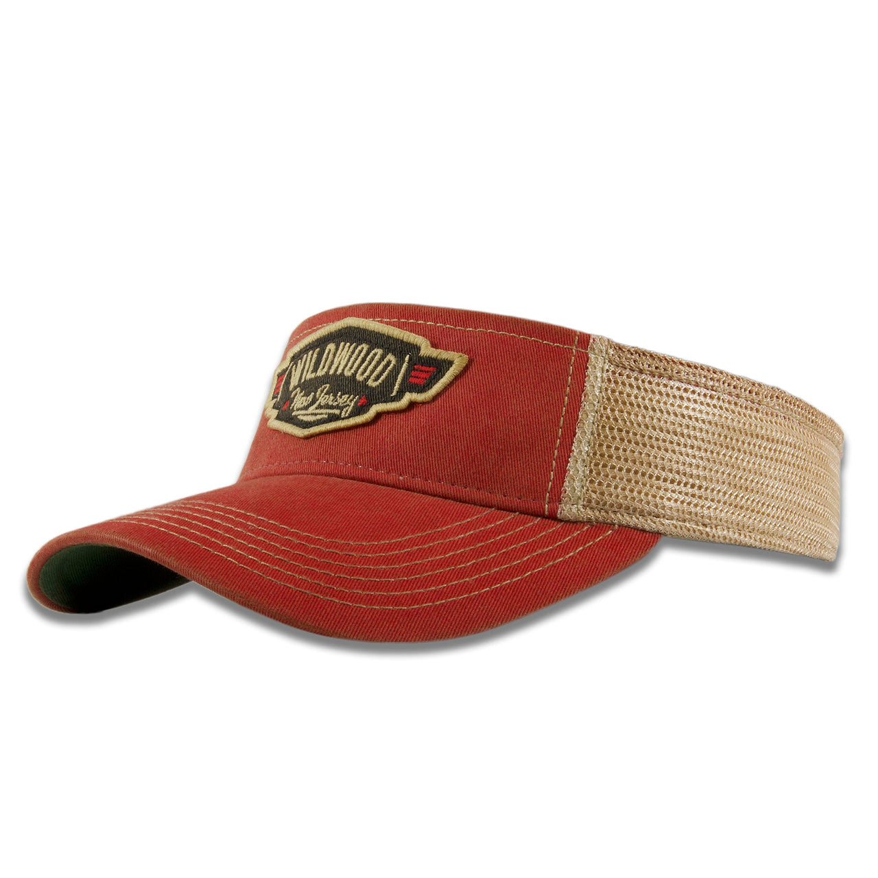 Wildwood New Jersey Wings Patch Vacation Resort Red / Khaki Mesh Visor