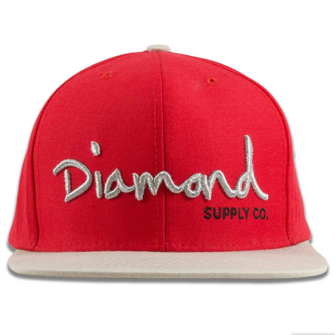 Diamond Supply Co OG Script Red on Gray Snapback Hat