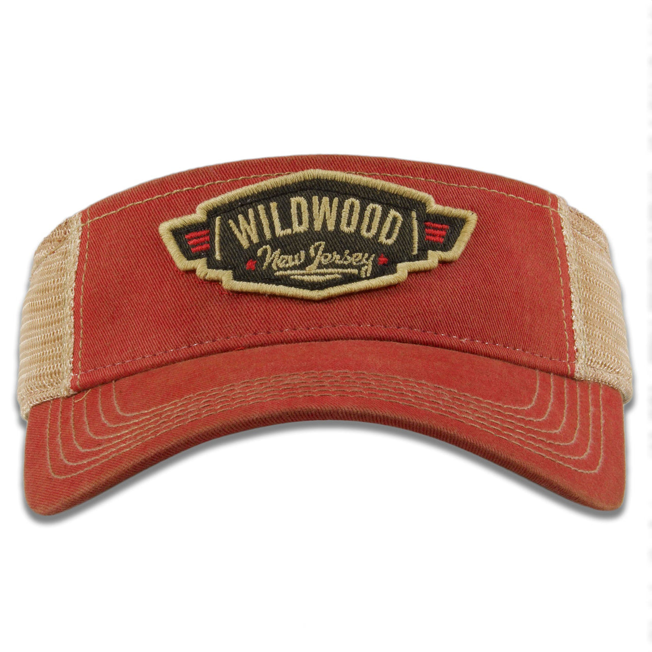 Wildwood New Jersey Wings Patch Vacation Resort Red / Khaki Mesh Visor