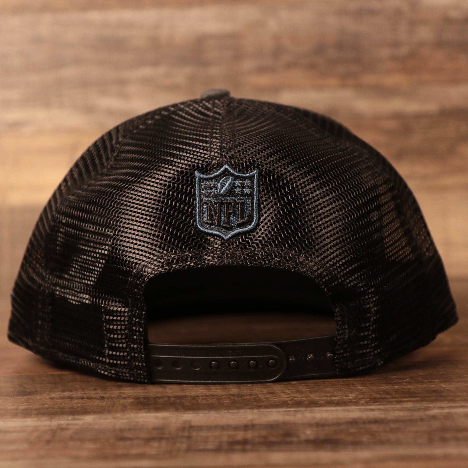 The NFL logo on the back of the Philadelphia Eagles official 20201 NFL draft hat.