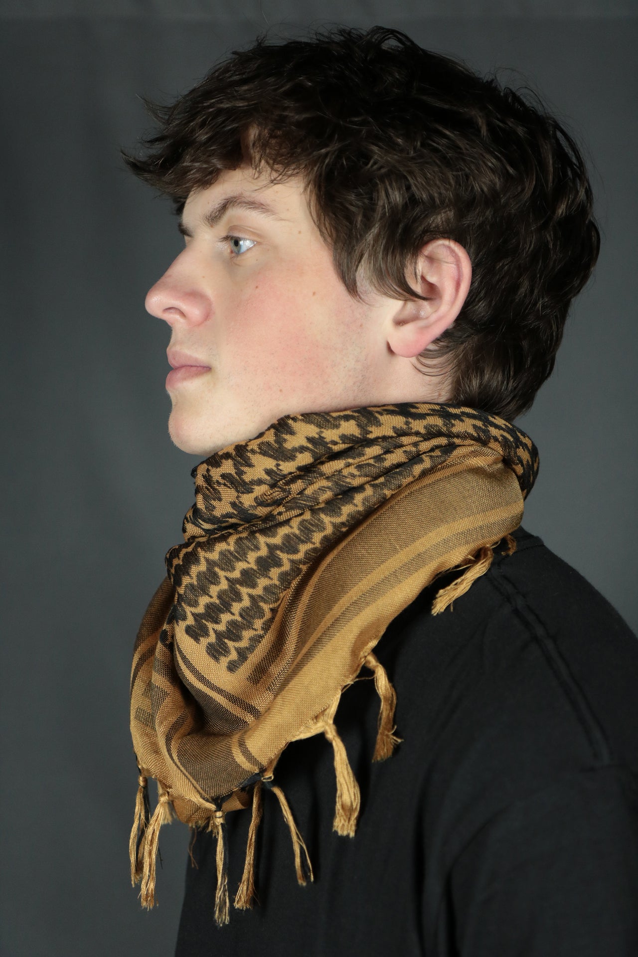 Arabic Sheik Print Shemagh Scarf | Black and Brown Face Scarf