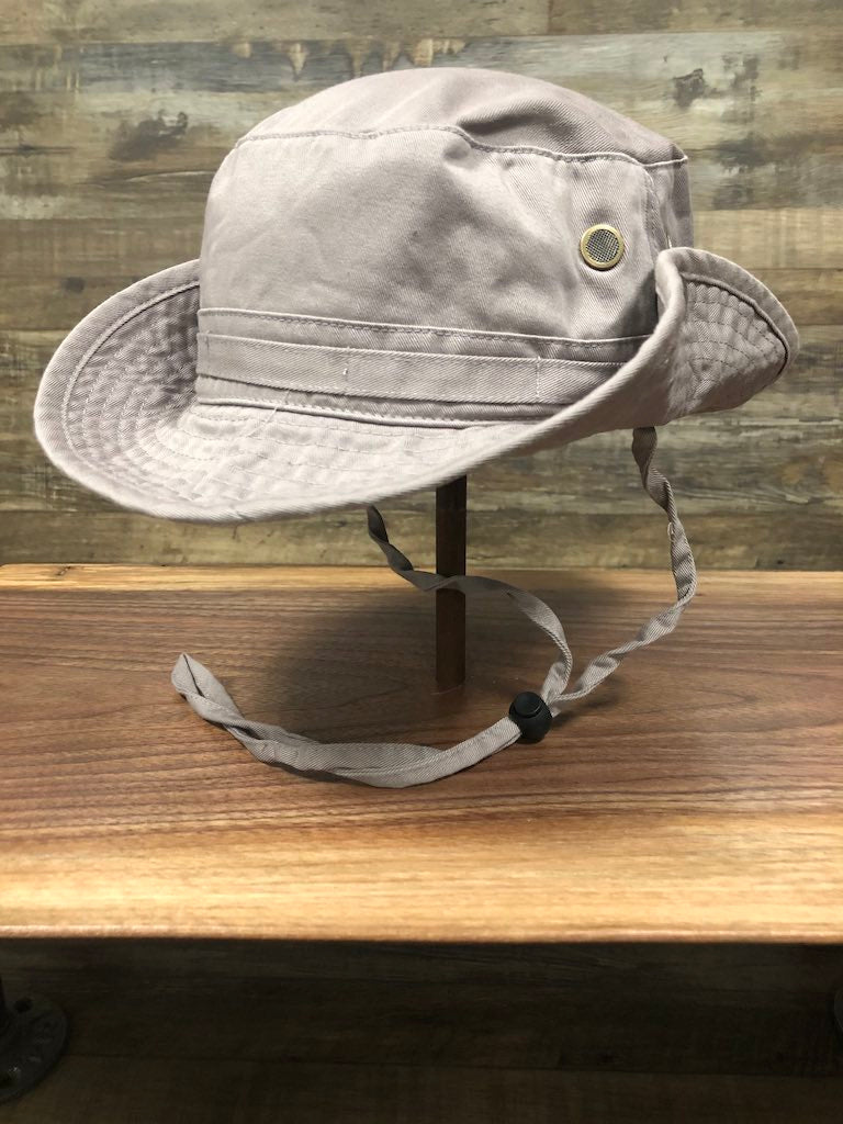 Blank Bucket Hat For Embroidery | Plain boonie bucket hat with chinstrap for customization | Light gray