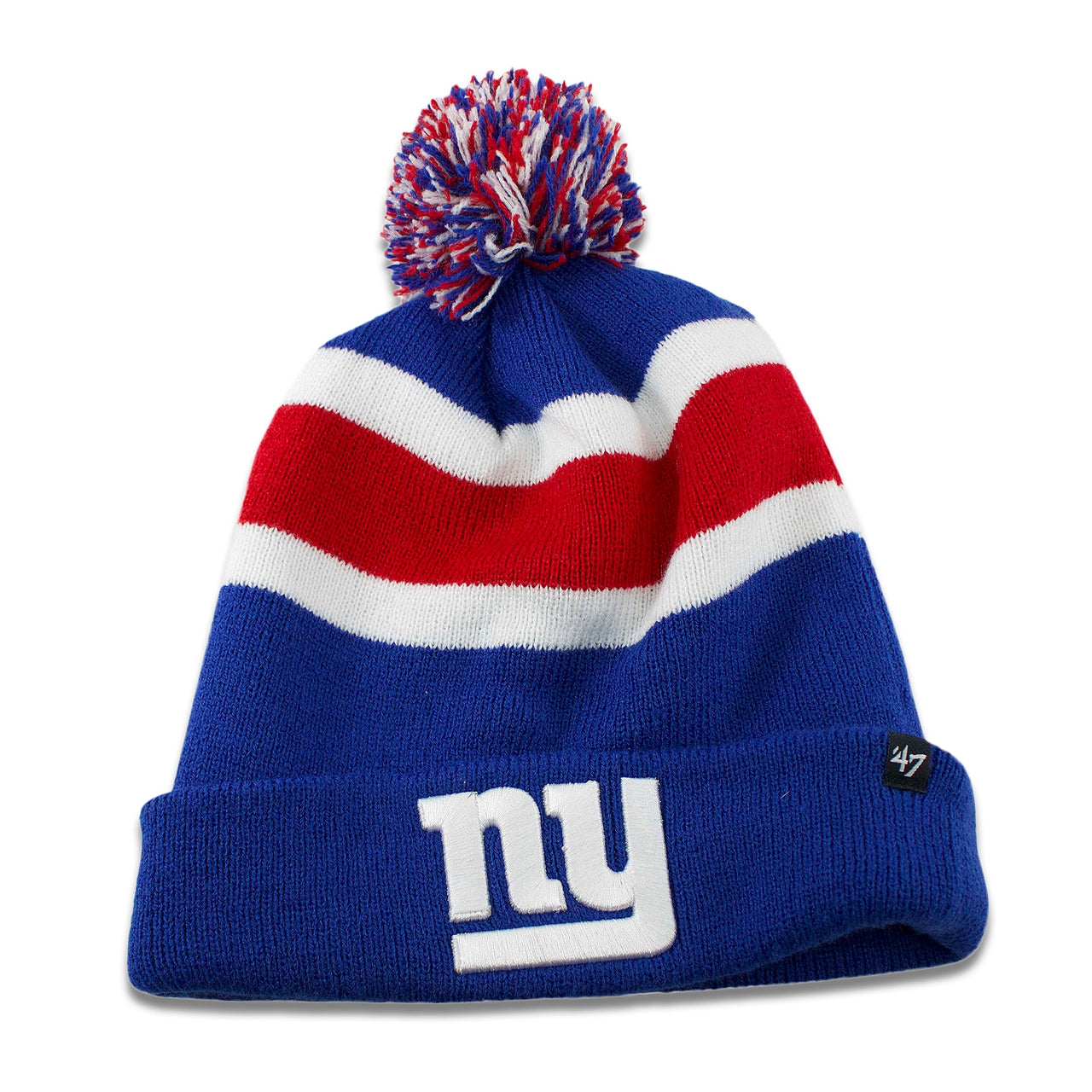 Embroidered on the front of the New York Giants winter beanie is the NY Giants logo in white