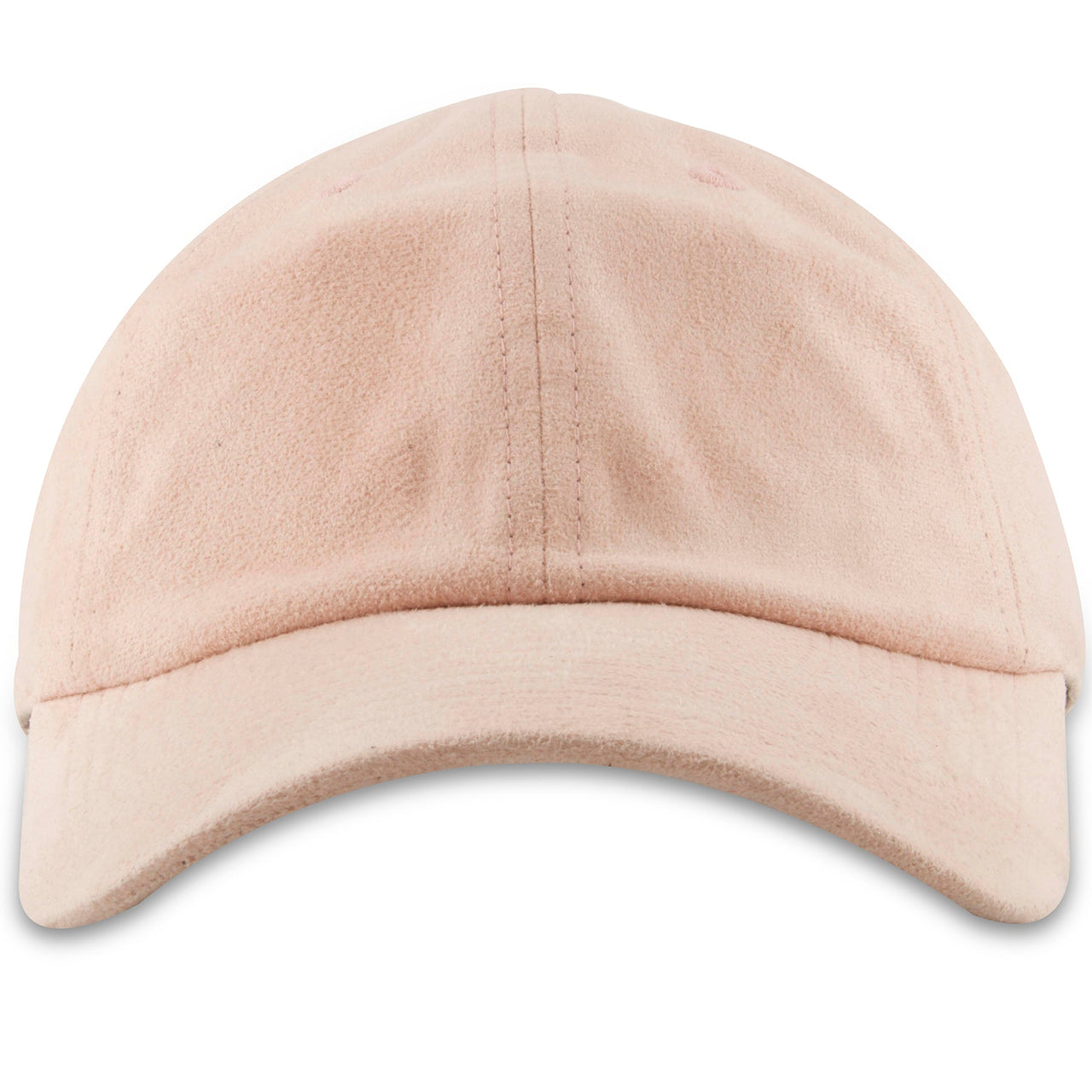 The pink suede baseball cap is solid pink with a pink unstructured crown and a pink bent brim