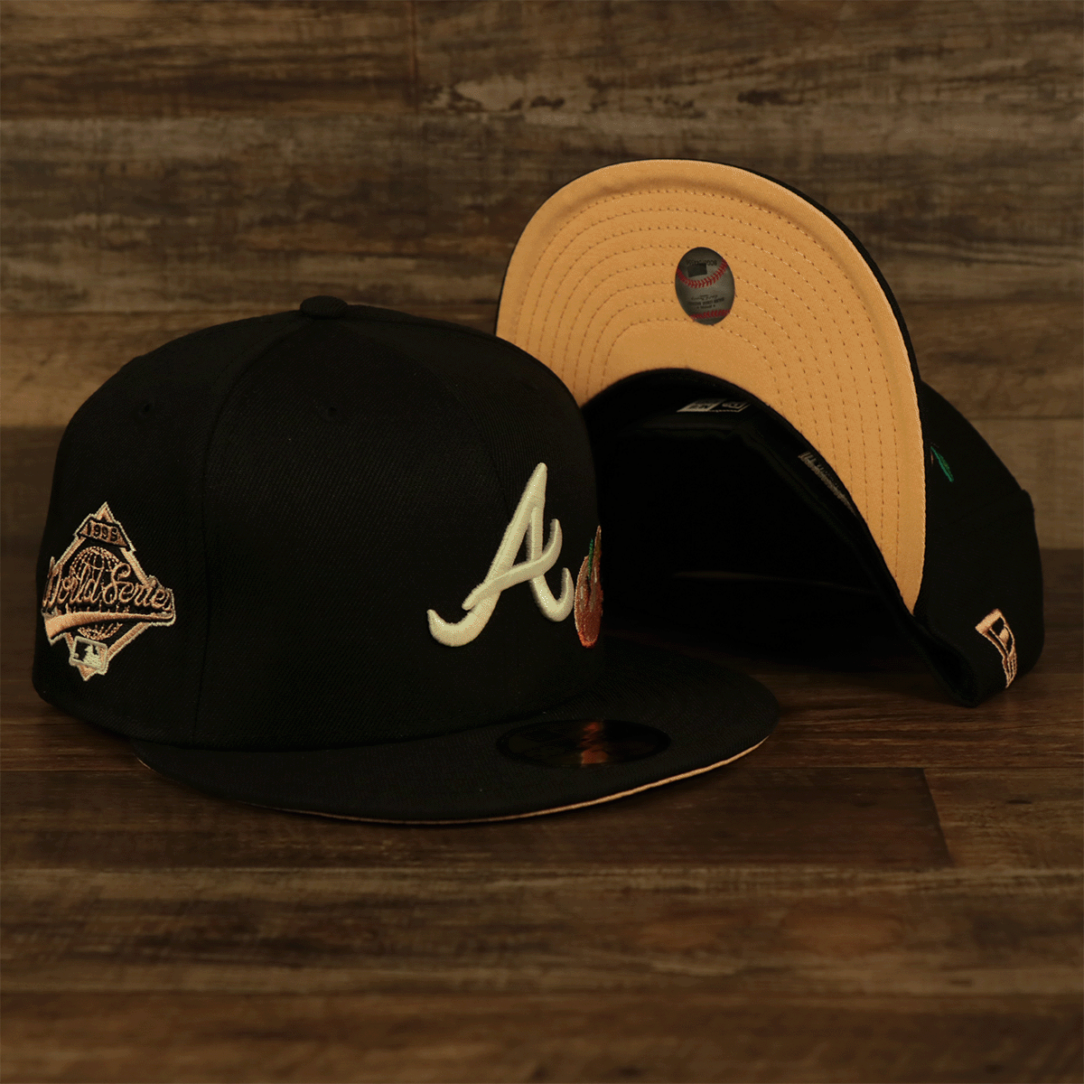 Atlanta Braves Glow In The Dark 1995 World Series Peach Bottom 59Fifty Side Patch Fitted Cap