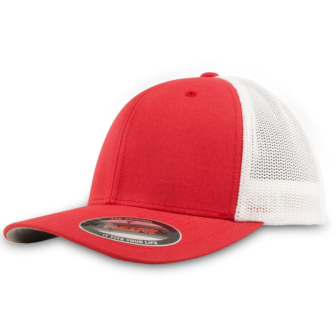 Red and White Mesh-Back Trucker Stretch Fit Hat