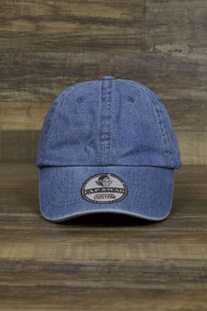 Denim Inspired Bent Rim Low Adjustable Dad Hat  |Blue Denim Dad Hat