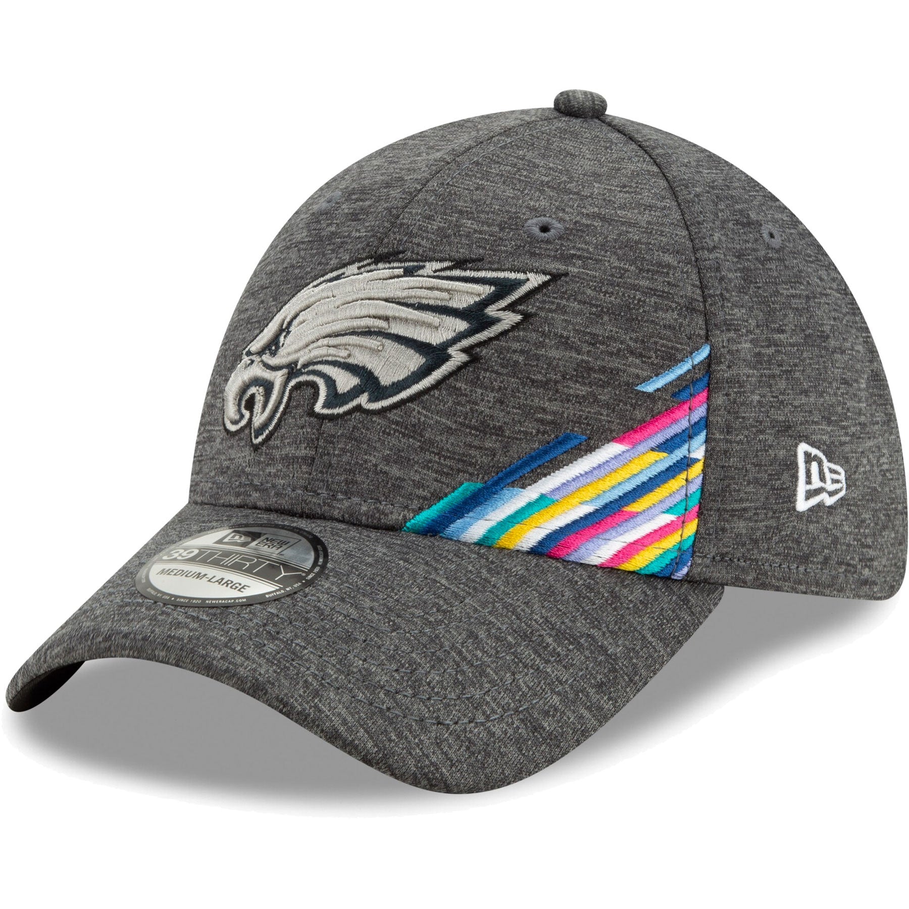 front of Eagles breast cancer awareness flex fit hat | Philadelphia Eagles Crucial Catch  39thirty sideline flexfit cap