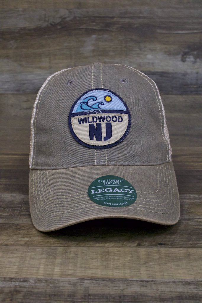 Wildwood Hat | Wildwood New Jersey Split Circle Applique Gray Trucker Hat