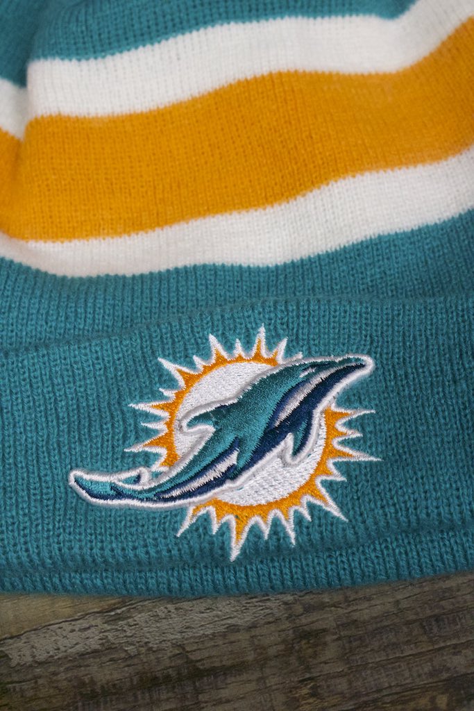 Dolphins Beanie | Miami Dolphins Striped Winter Knit Pom Beanie