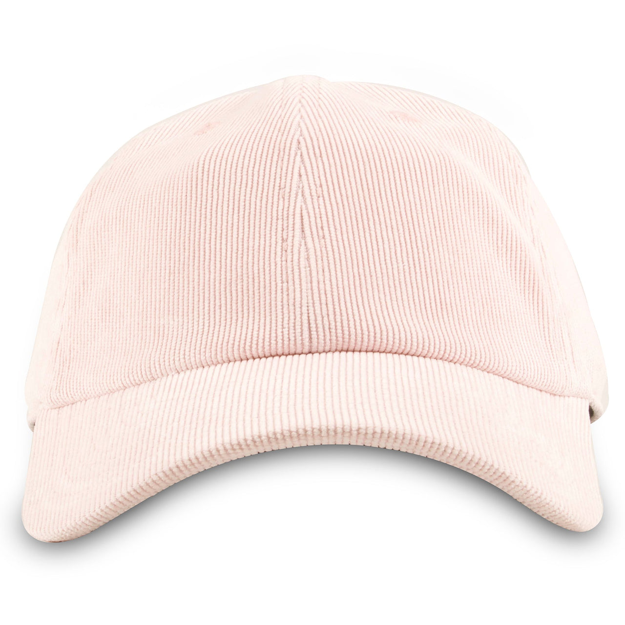 The light pink blank corduroy baseball cap is solid pink with a soft unstructured crown