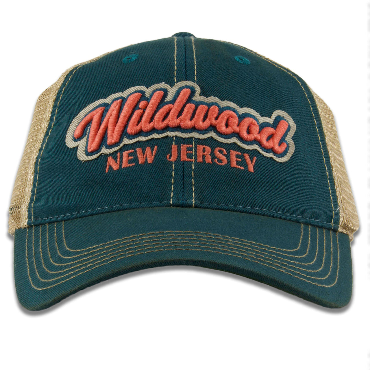 Wildwood, New Jersey Script Marine Blue / Khaki Trucker Hat