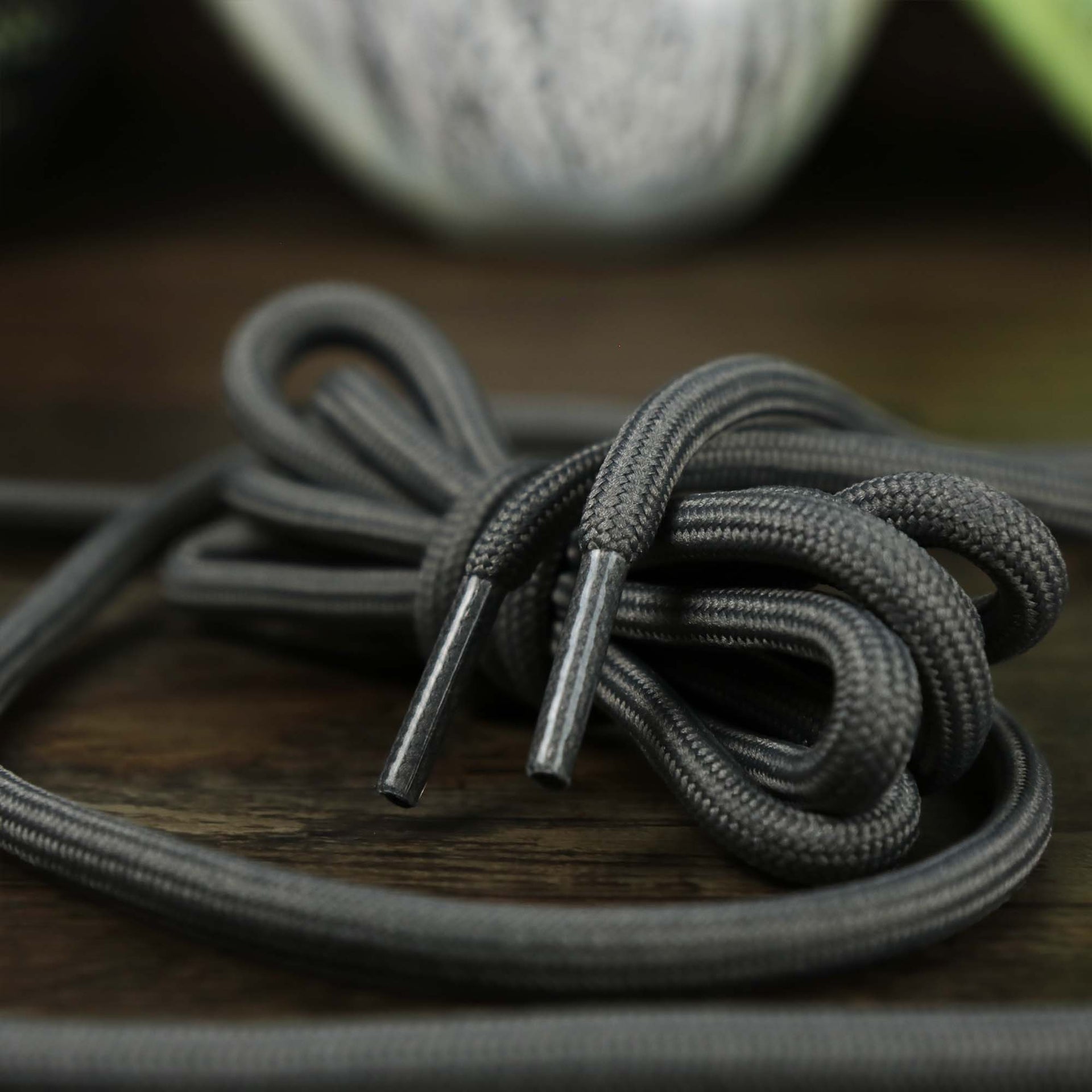 The Solid Rope Dark Grey Shoelaces with Dark Grey Aglets | 120cm Capswag