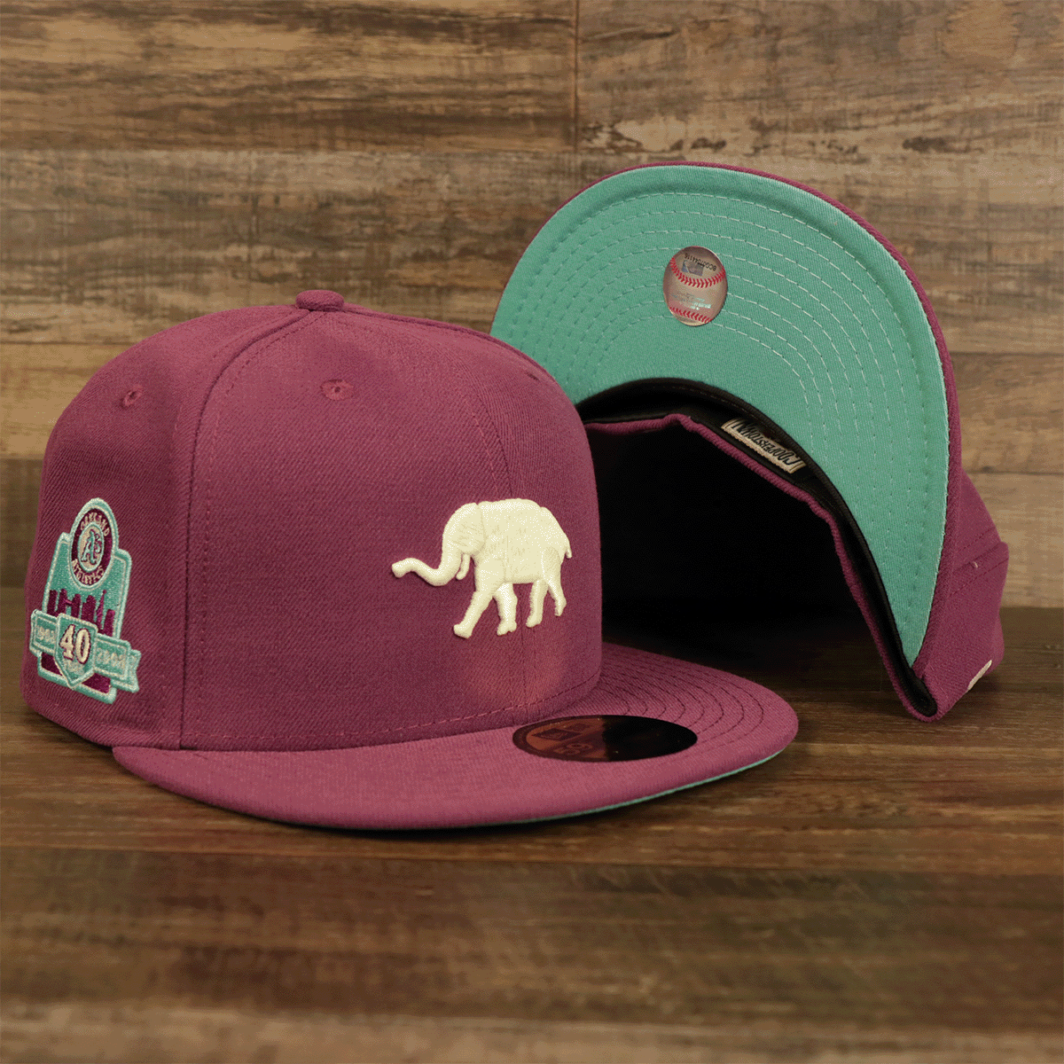 Philadelphia Athletics Glow In The Dark Oakland 40 Year Patch Teal Bottom Side Patch 59Fifty Fitted Cap