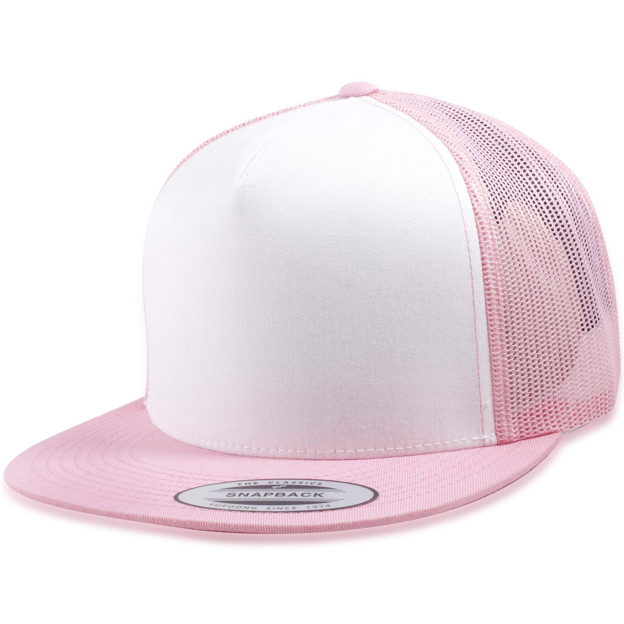 White on Pink Mesh-Back Adjustable Snapback Trucker Hat