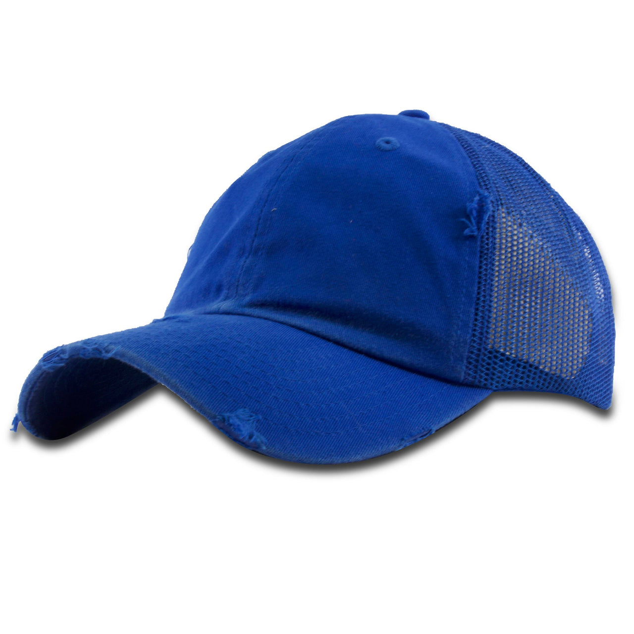 Royal Blue Mesh-Back Distressed Tucker Snapback Dad Hat