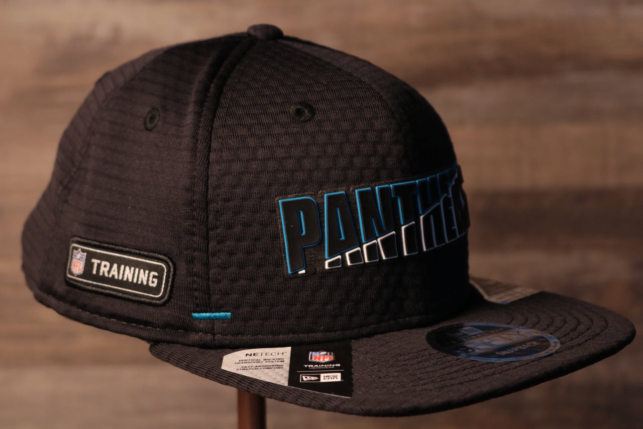 This hat is perfect for working out because of its breathable material Panthers 2020 Training Camp Snapback Hat | Carolina Panthers 2020 On-Field Black Training Camp Snap Cap
