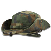 The brim of the camouflage patterned boonie bucket hat can be attached to the sides of the hat