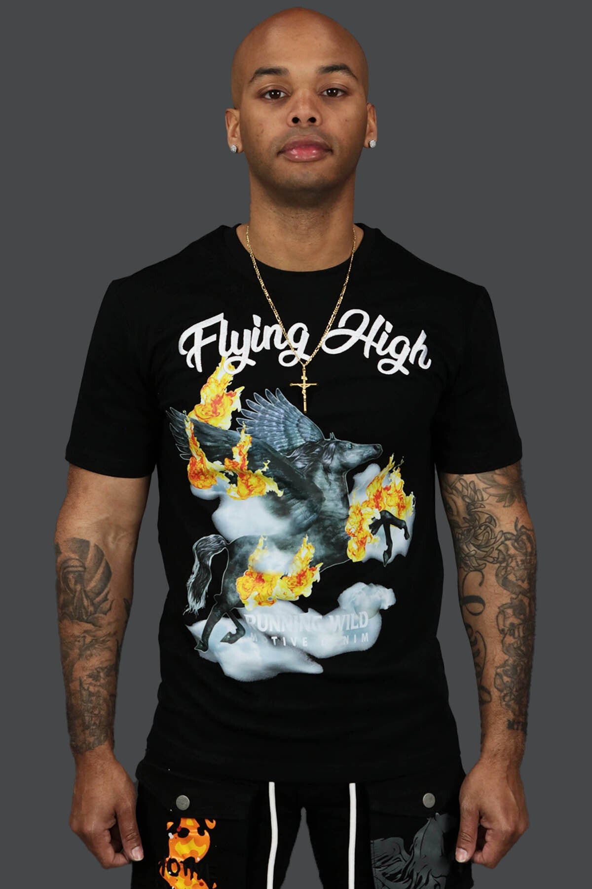 The Fly High Custom Hype Beast Streetwear T-Shirt Motive Denim | Black |