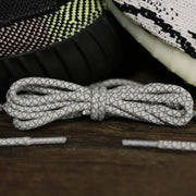 The 3M Reflective White/Gravel Solid Shoelaces with White/Gravel Aglets | 120cm Capswag 