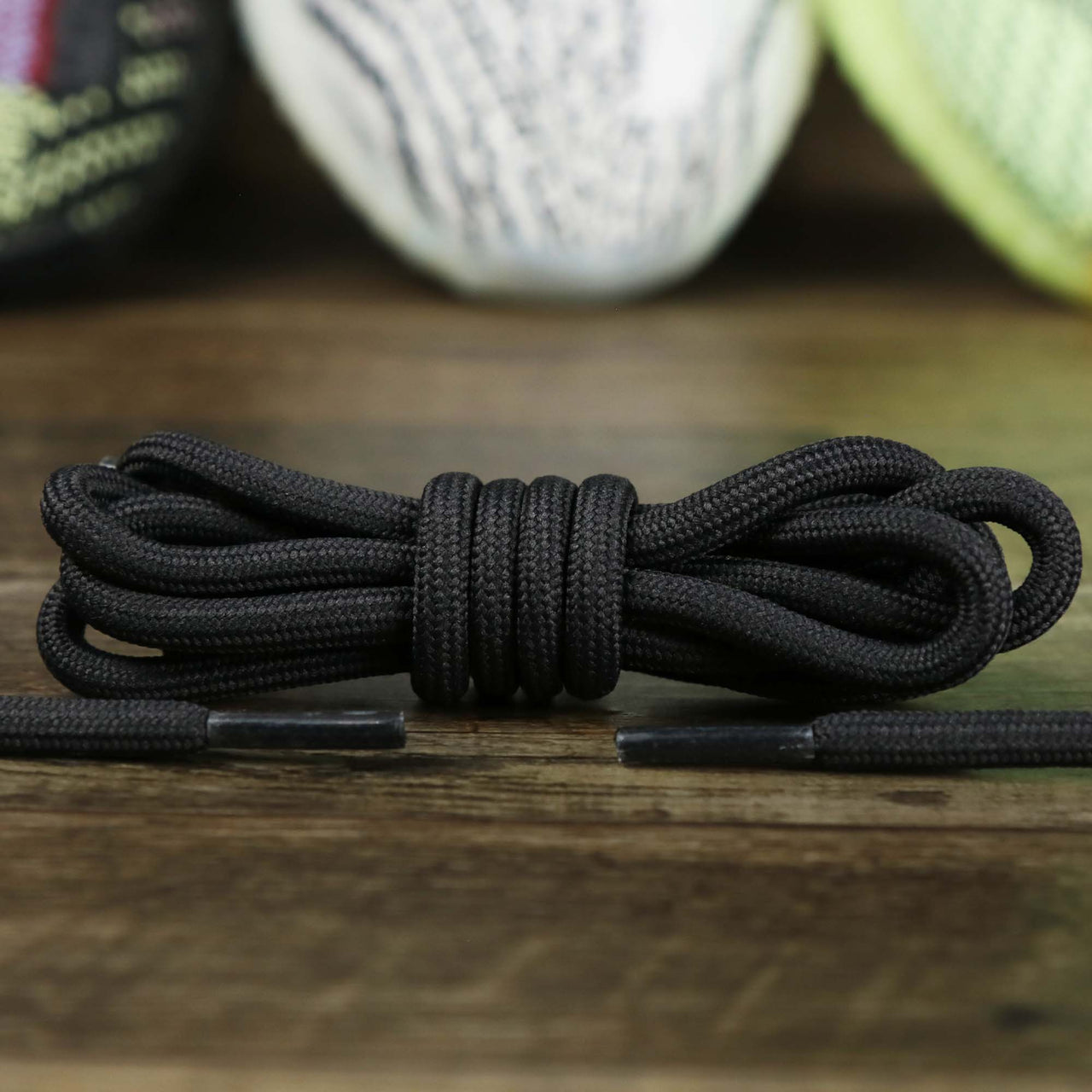 The Solid Rope Gunmetal Shoelaces with Gunmetal Aglets | 120cm Capswag folded up
