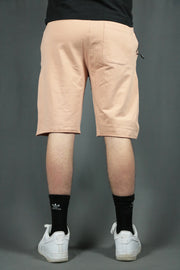The backside of the blush terry towel shorts for men.