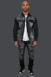 The Industrial Black Distressed Denim Jacket | Jordan Craig with the matching denim pants