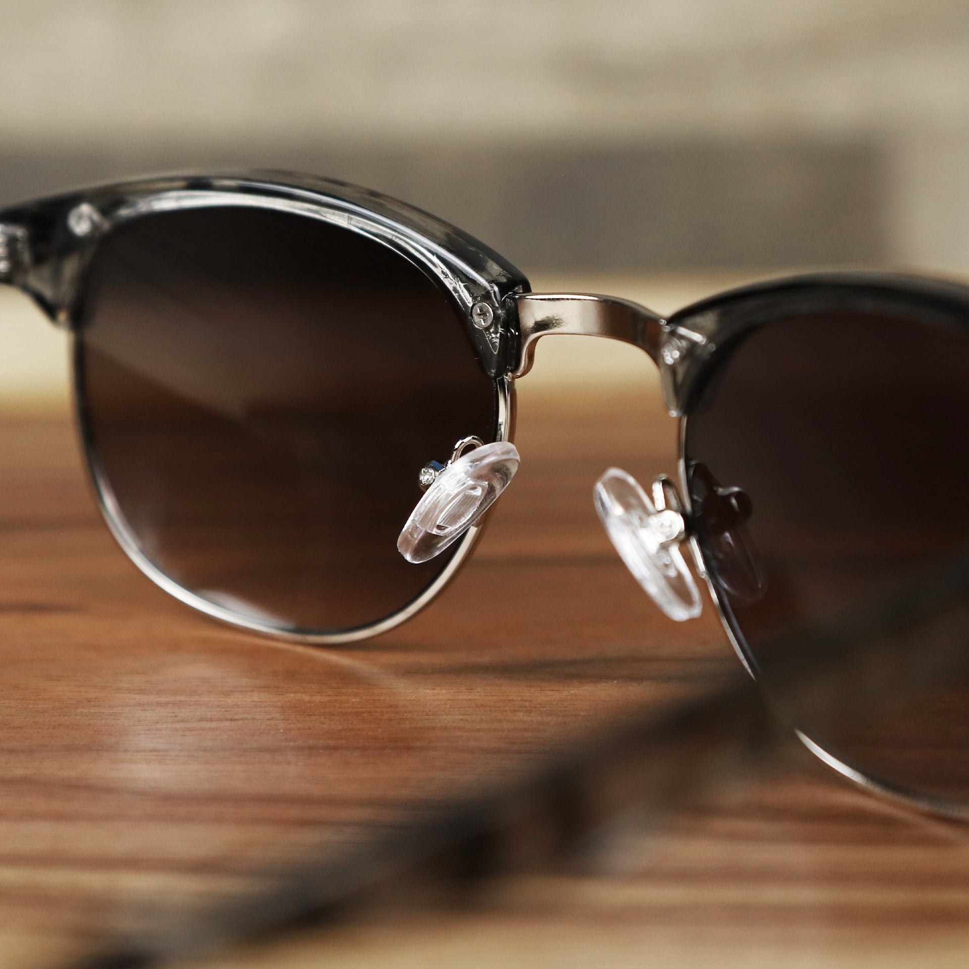 The inside of the Round Frame Black Gradient Lens Sunglasses with Black Tortoise Silver Frame