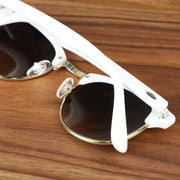 The Round Frame Brown Gradient Lens Sunglasses with White Gold Frame folded up