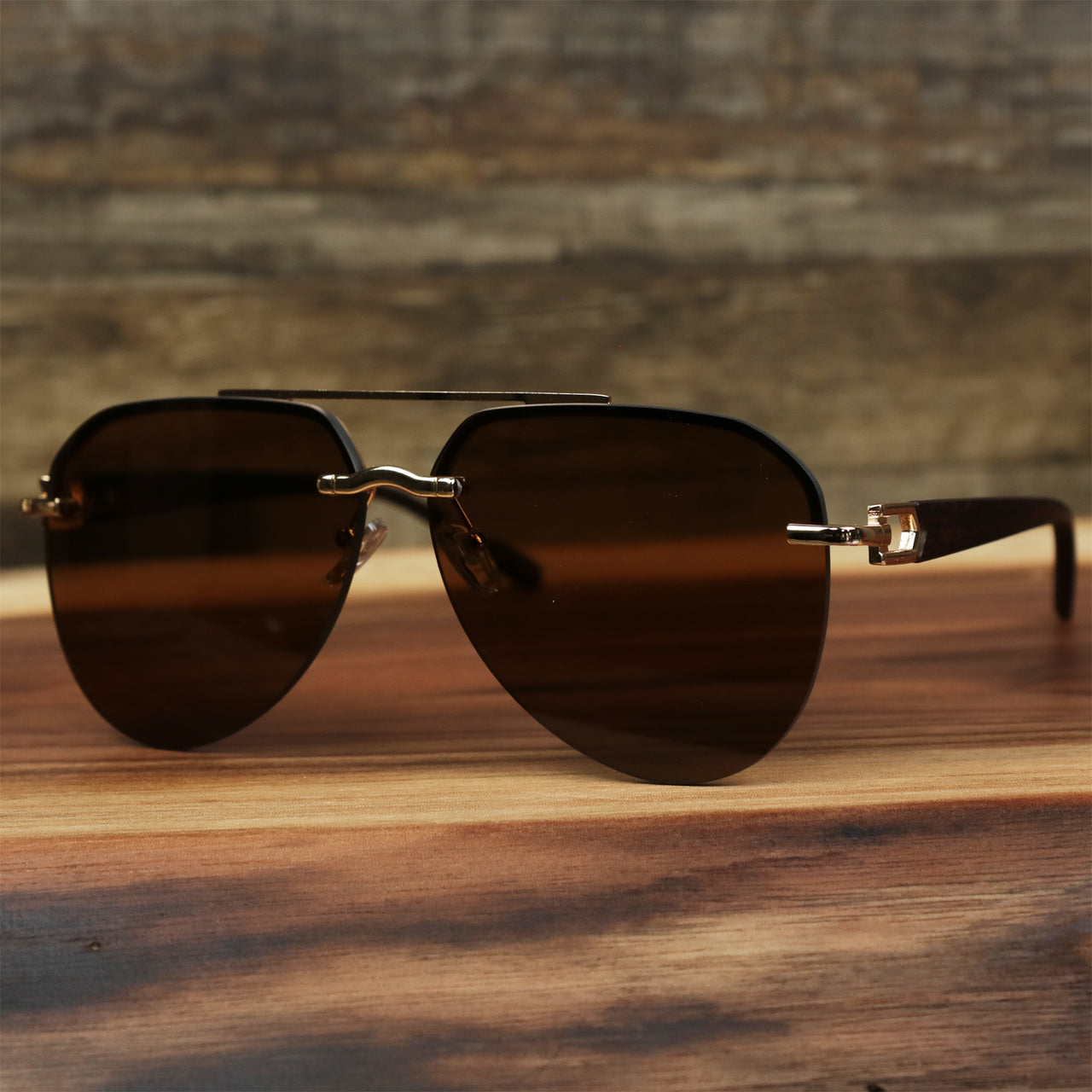 Round Aviator Frames Brown Lens Sunglasses with Gold Frame