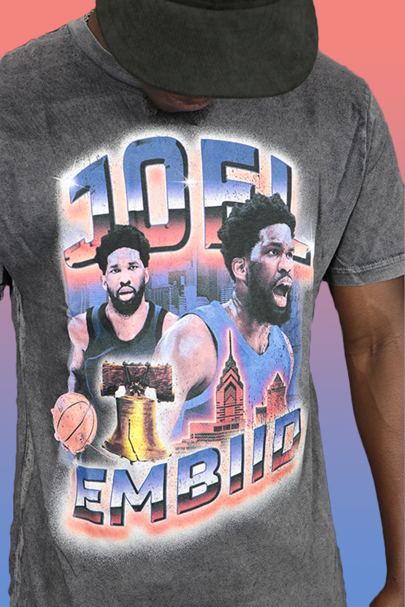 joel embiid concert graphic on the Joel Embiid NBA All Star Game 76ers Concert Graphic T-shirt | Black