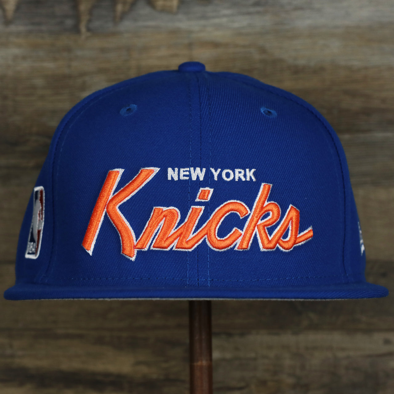 New York Knicks NBA Script Up Side Patch 9Fifty Snapback with Gray Undervisor | Blue OSFM