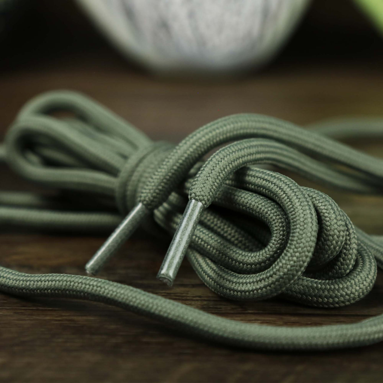 The Solid Rope Military Green Shoelaces with Military Green Aglets | 120cm Capswag