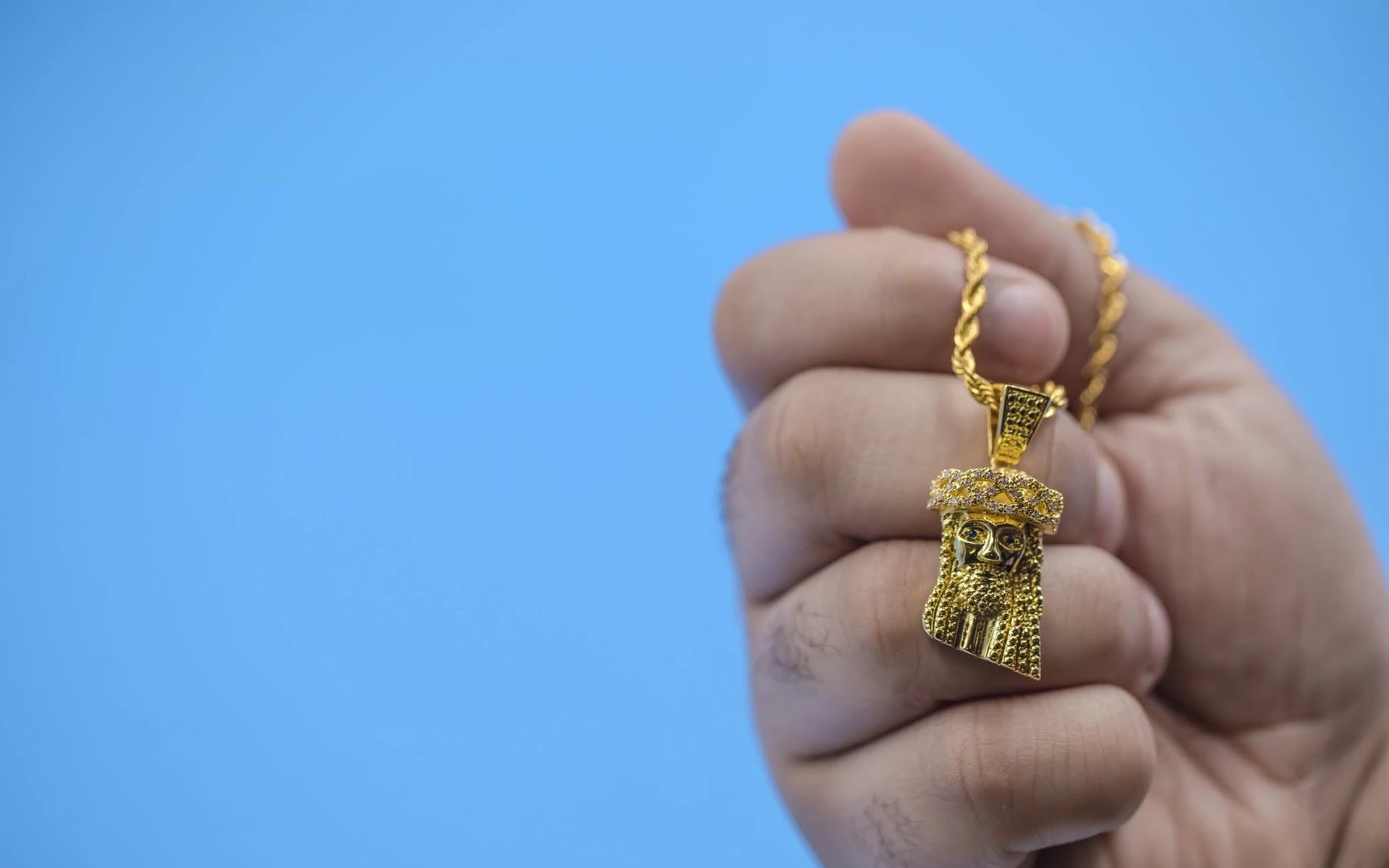 The Iced Out 18K Gold Plated Mini Jesus Piece | Golden Gilt hanging