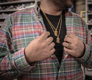 Two Iced Out 18K Gold Plated Mini Jesus Piece | Golden Gilt being worn