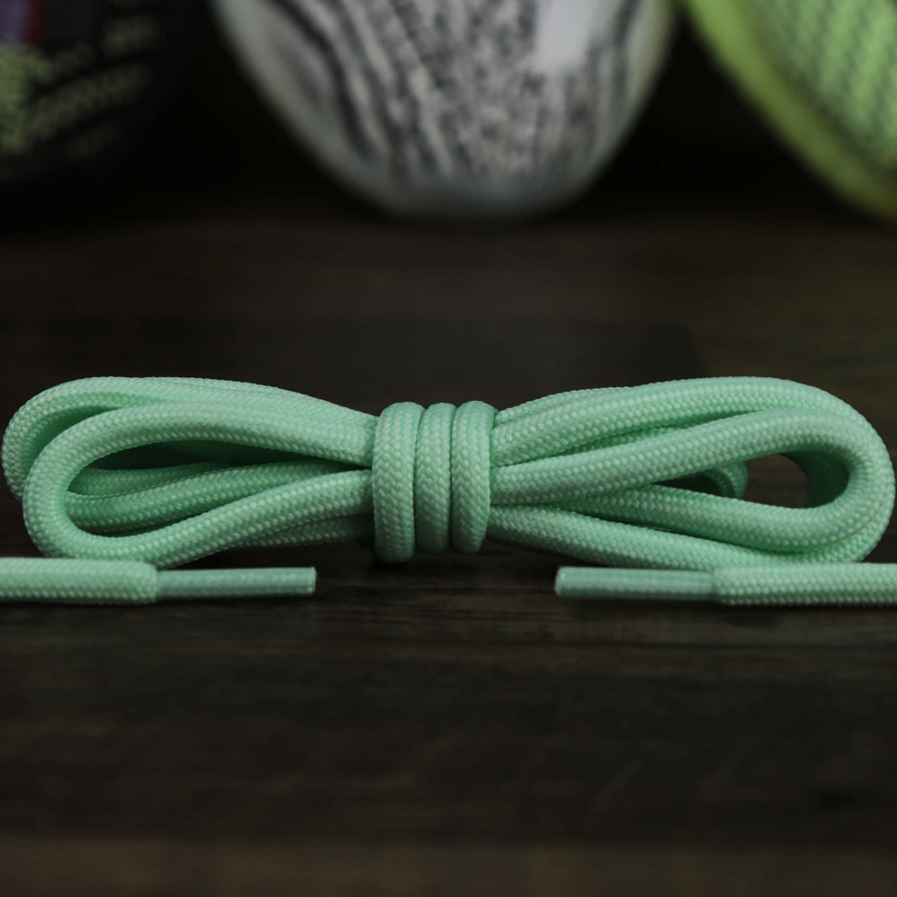 The Solid Rope Mint Shoelaces with Mint Aglets | 120cm Capswag unfolded