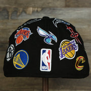 The backside of the NBA Logo All Over patch fitted 59Fifty Cap with Gray Bottom | Black