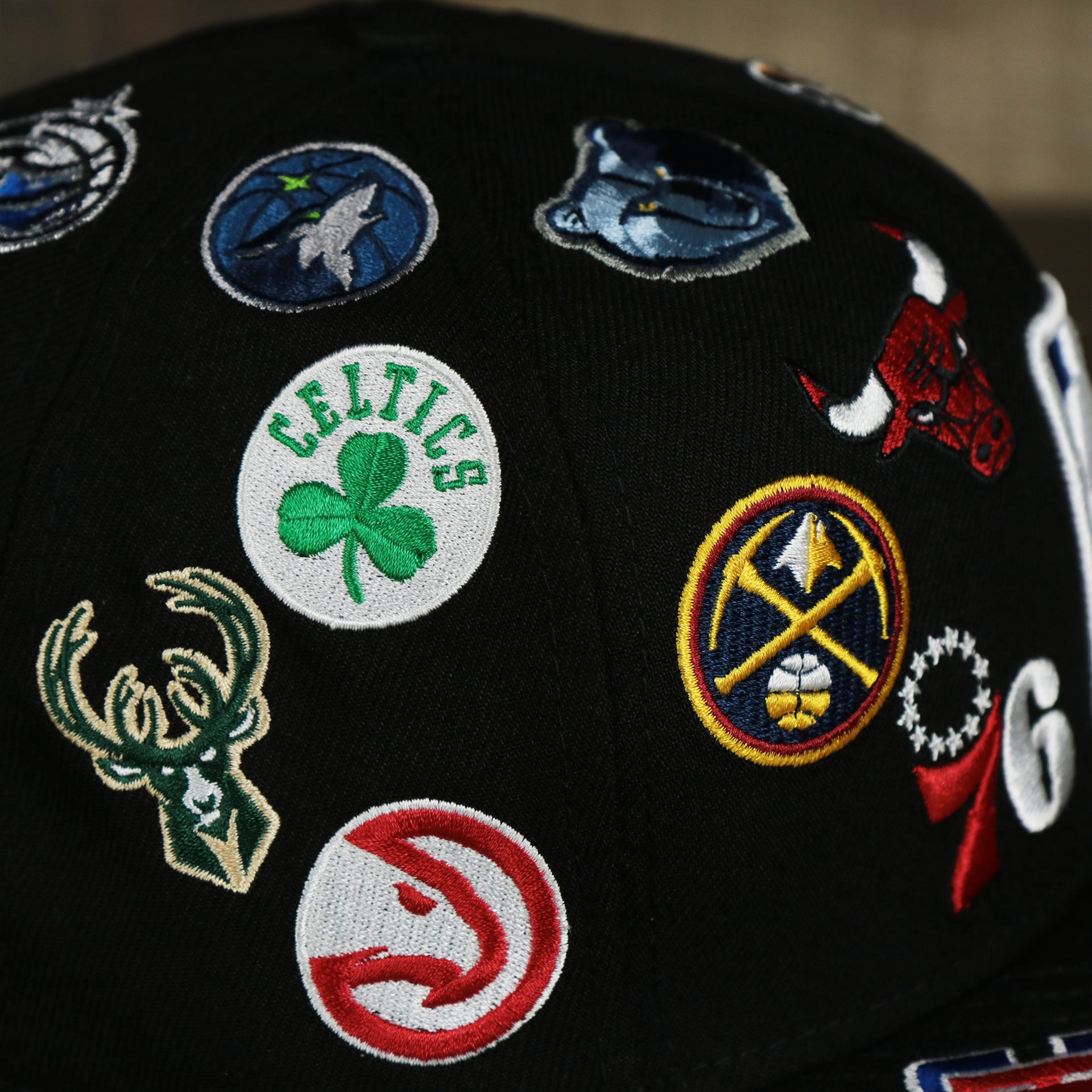More NBA Teams' logos on the NBA Logo All Over patch fitted 59Fifty Cap with Gray Bottom | Black