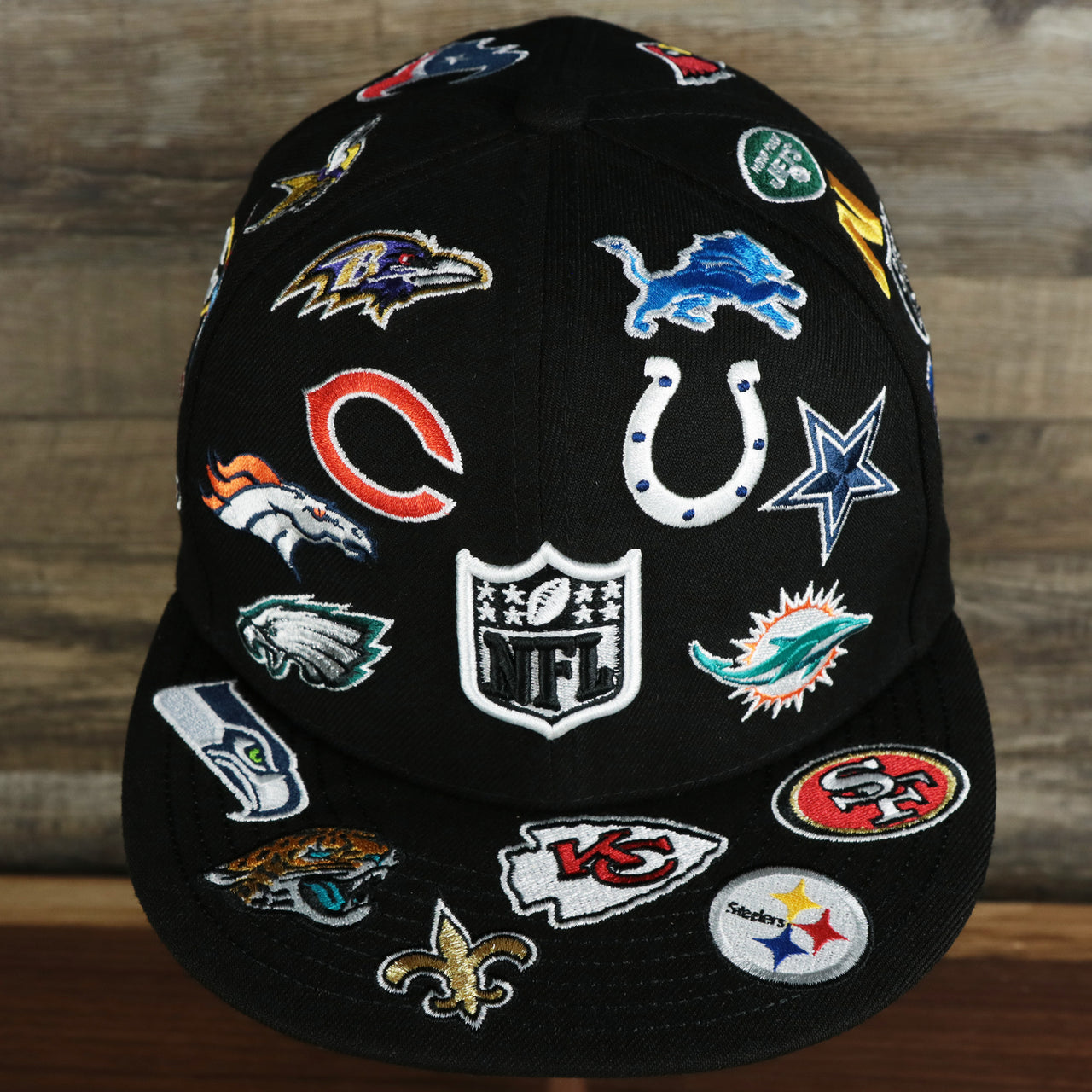 NFL Logo All Over patch fitted 59Fifty Cap with Gray Bottom | Black