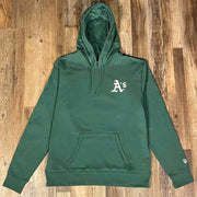 Front of the Oakland Athletics "City Cluster" 59Fifty Fitted Matching Green Pullover Hoodie