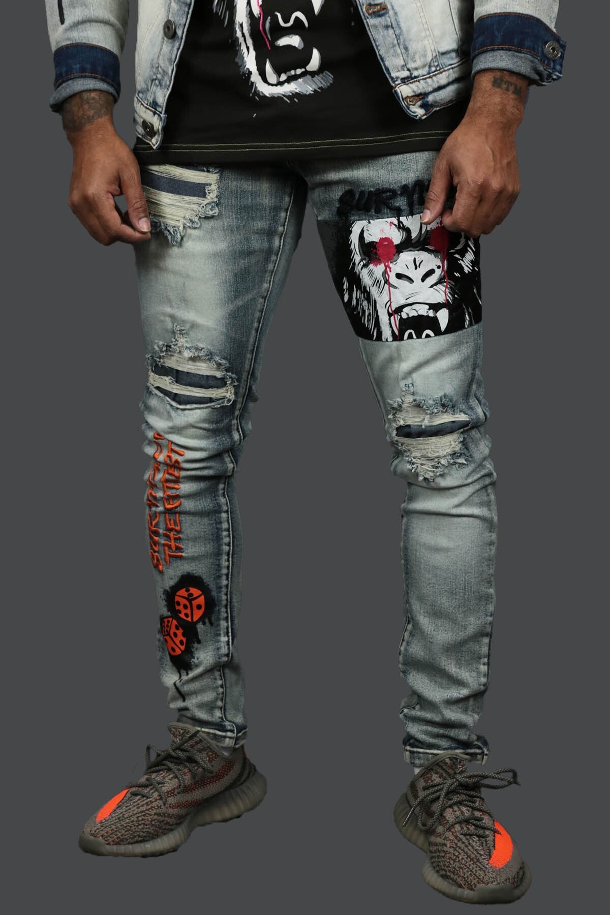 The Only The Strong Custom Spray Painted Distressed Denim Pants Motive Denim | Vintage |