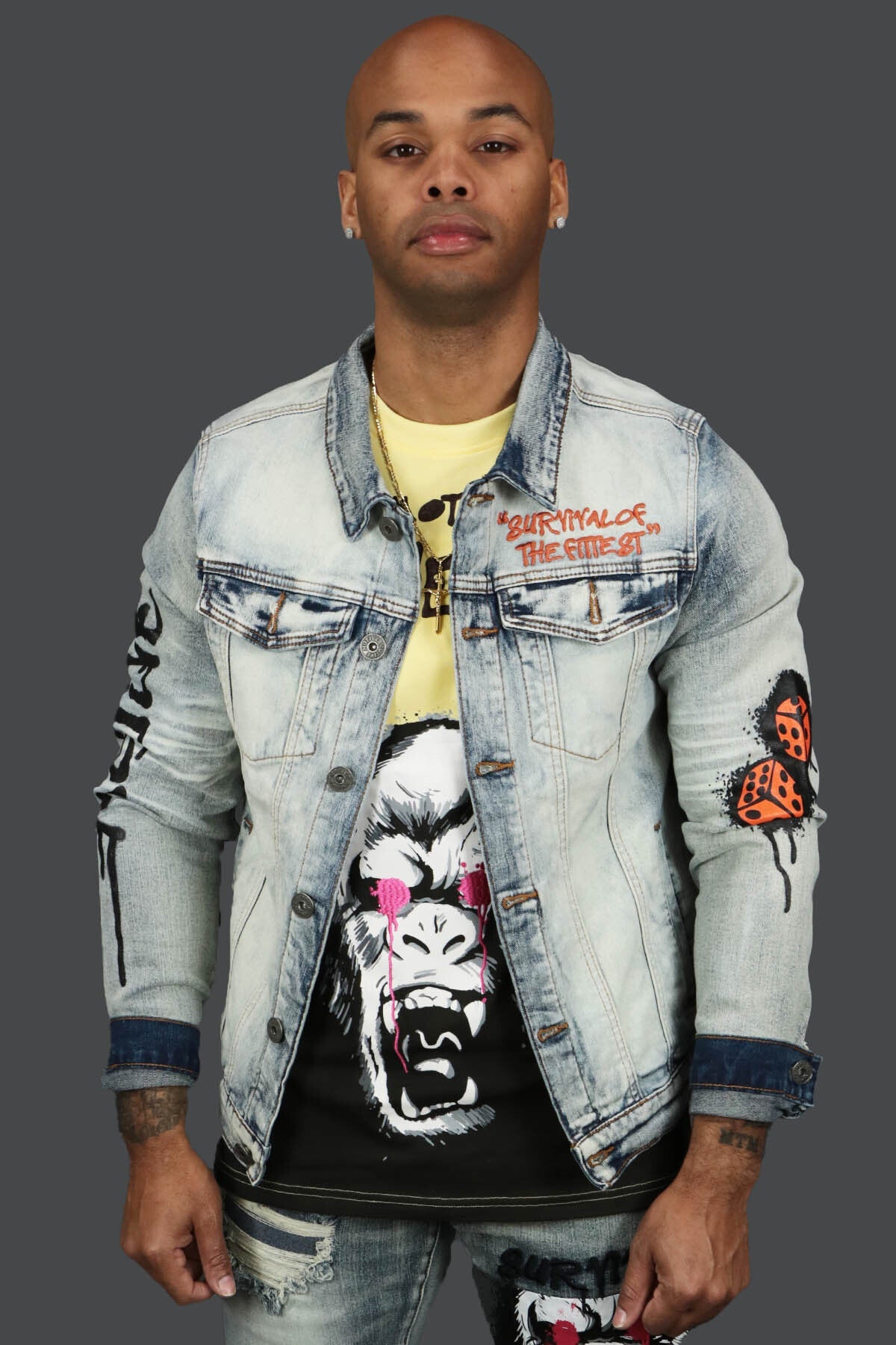 The Only The Strong Custom Spray Painted Denim Jacket Motive Denim | Vintage |