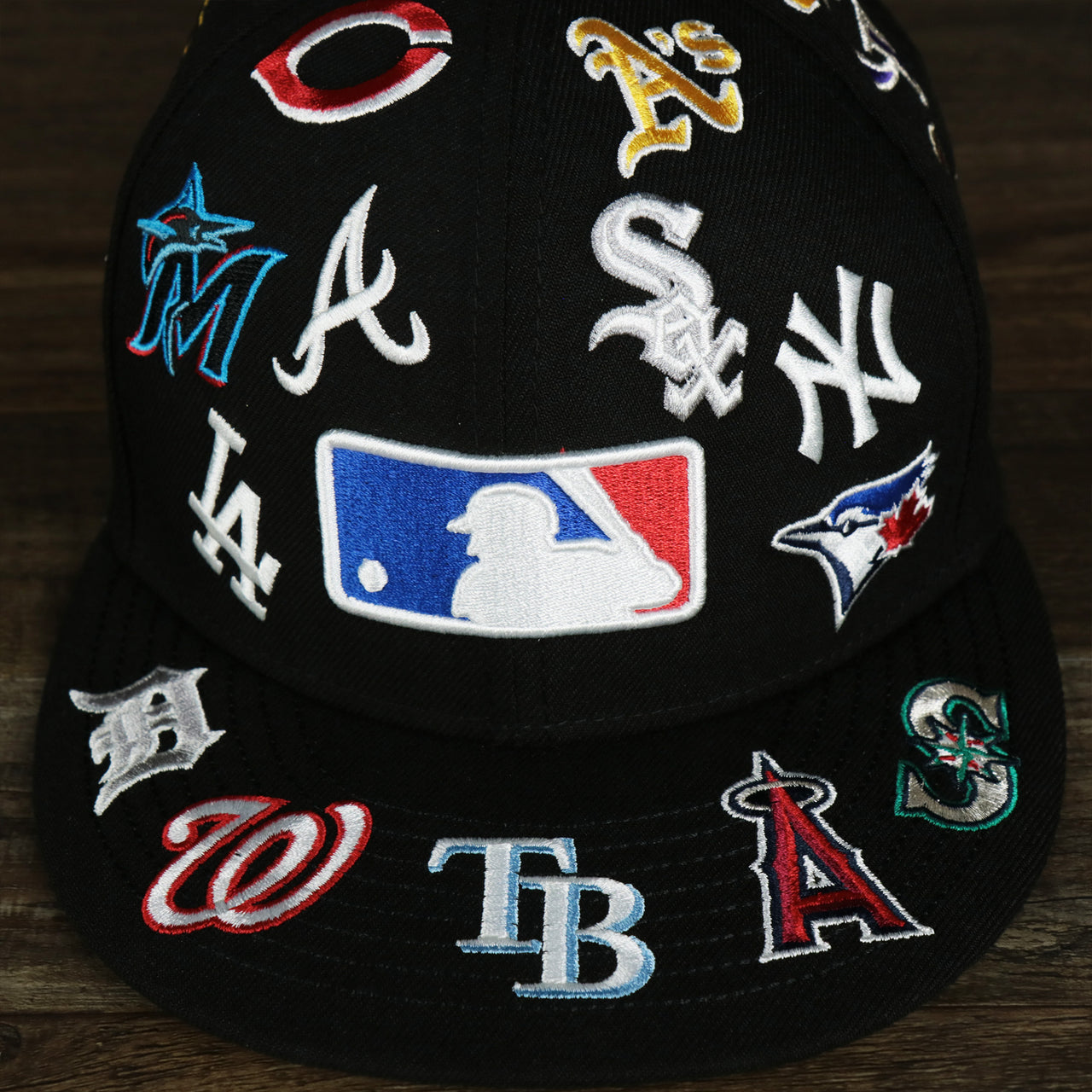 MLB Logo All Over patch fitted 59Fifty Cap with Gray Bottom | Black