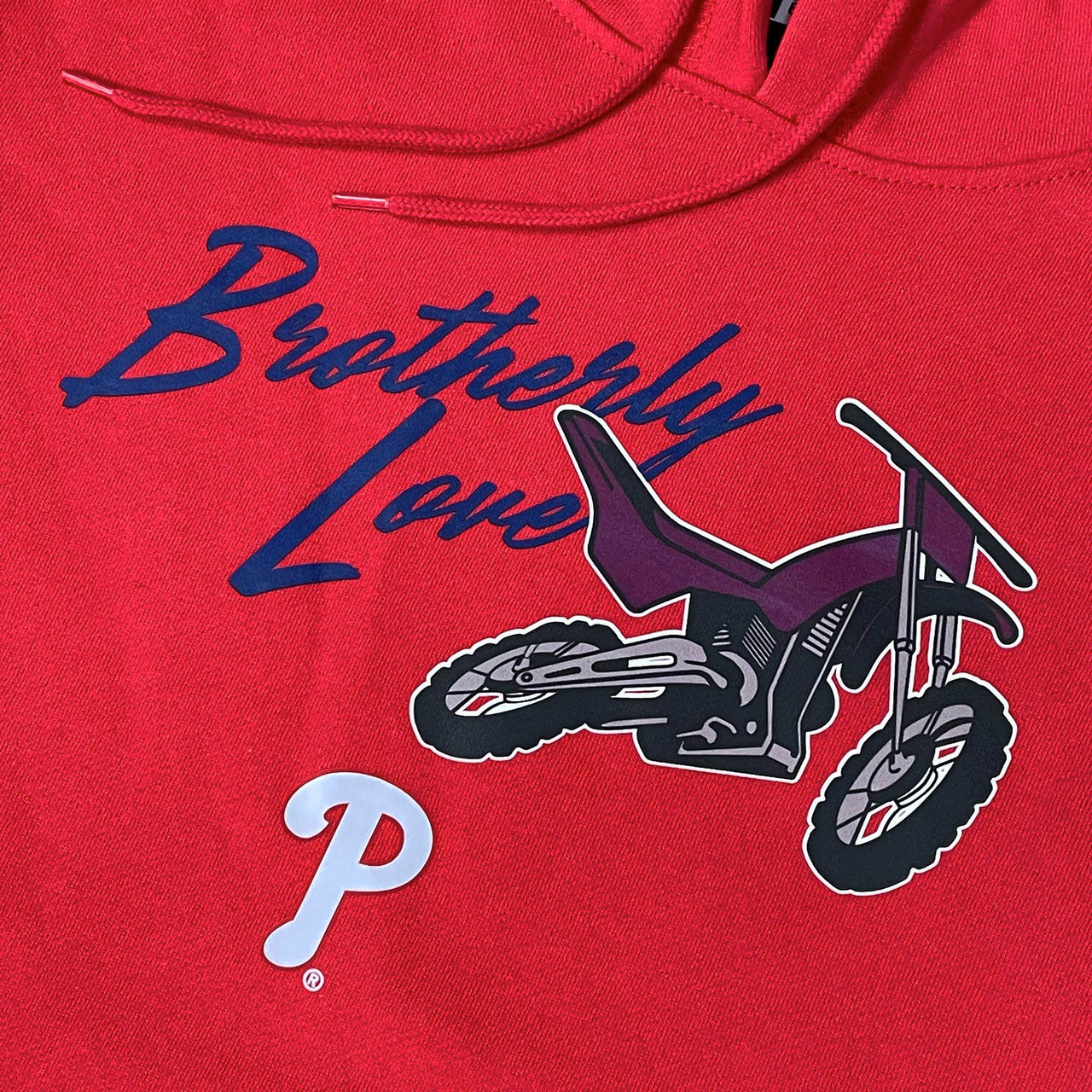 logo shot on the Philadelphia Phillies "City Transit" 59Fifty Fitted Matching Red Pullover Hoodie