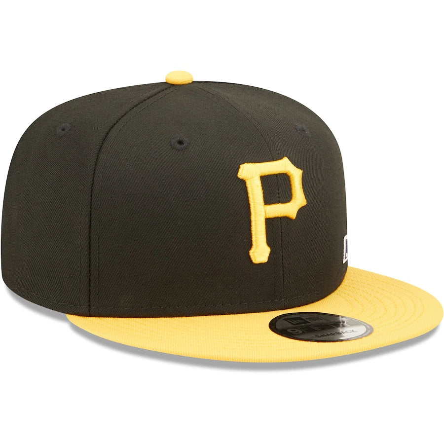 The Pittsburgh Pirates Yellow Letter Arch Vintage Green Bottom MLB 9Fifty Snapback Hat | Back Letter Arch Black 9Fifty