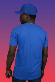 back of the Philadelphia 76ers NBA Hardwood Classics Incline Stacked Tee | Royal Blue T-shirt