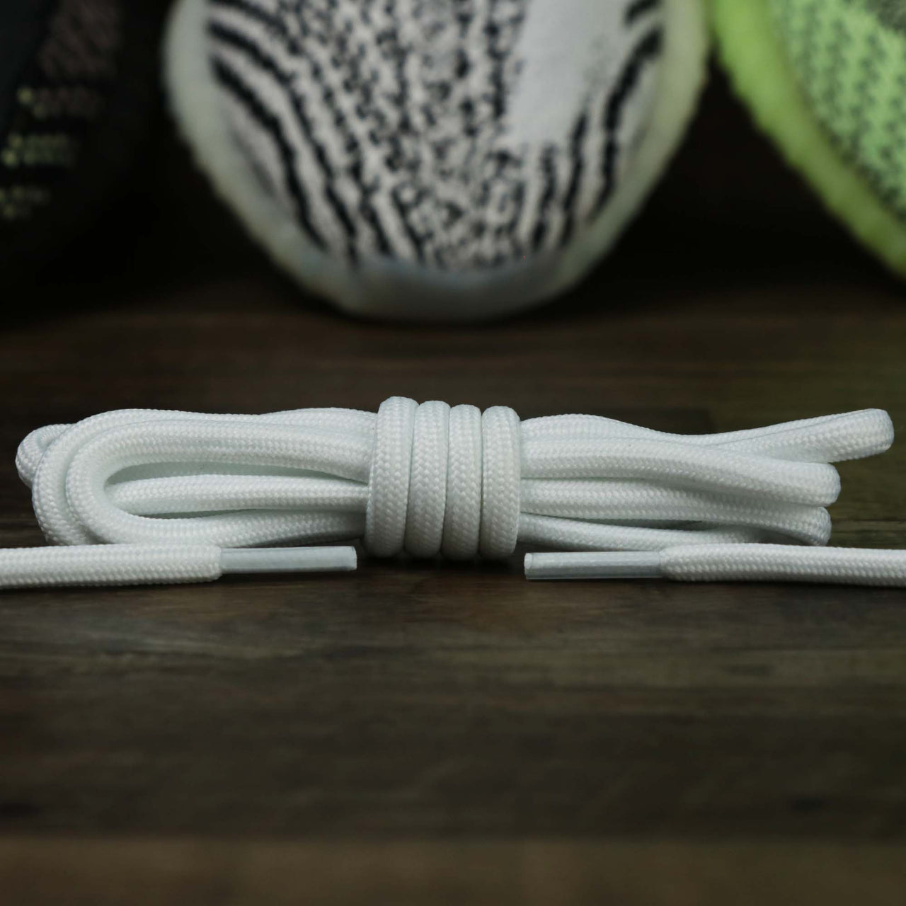 The 3M Reflective White Solid Shoelaces with White Aglets | 120cm Capswag unfolded