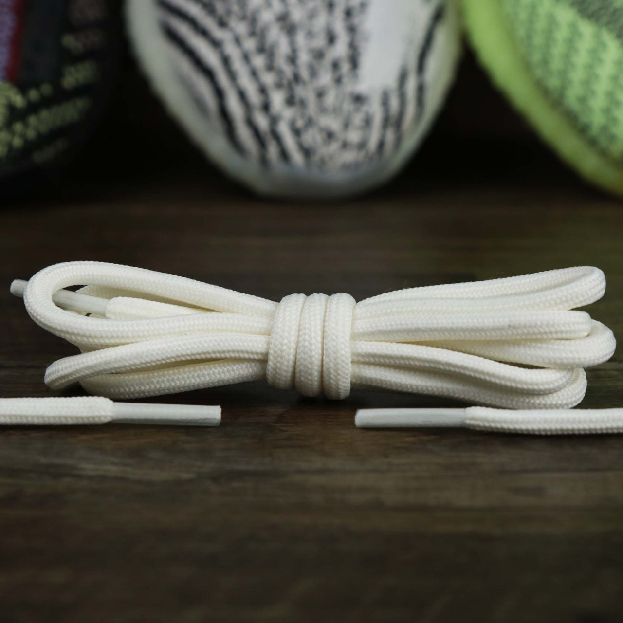 The Solid Rope White Shoelaces with White Aglets | 120cm Capswag folded up