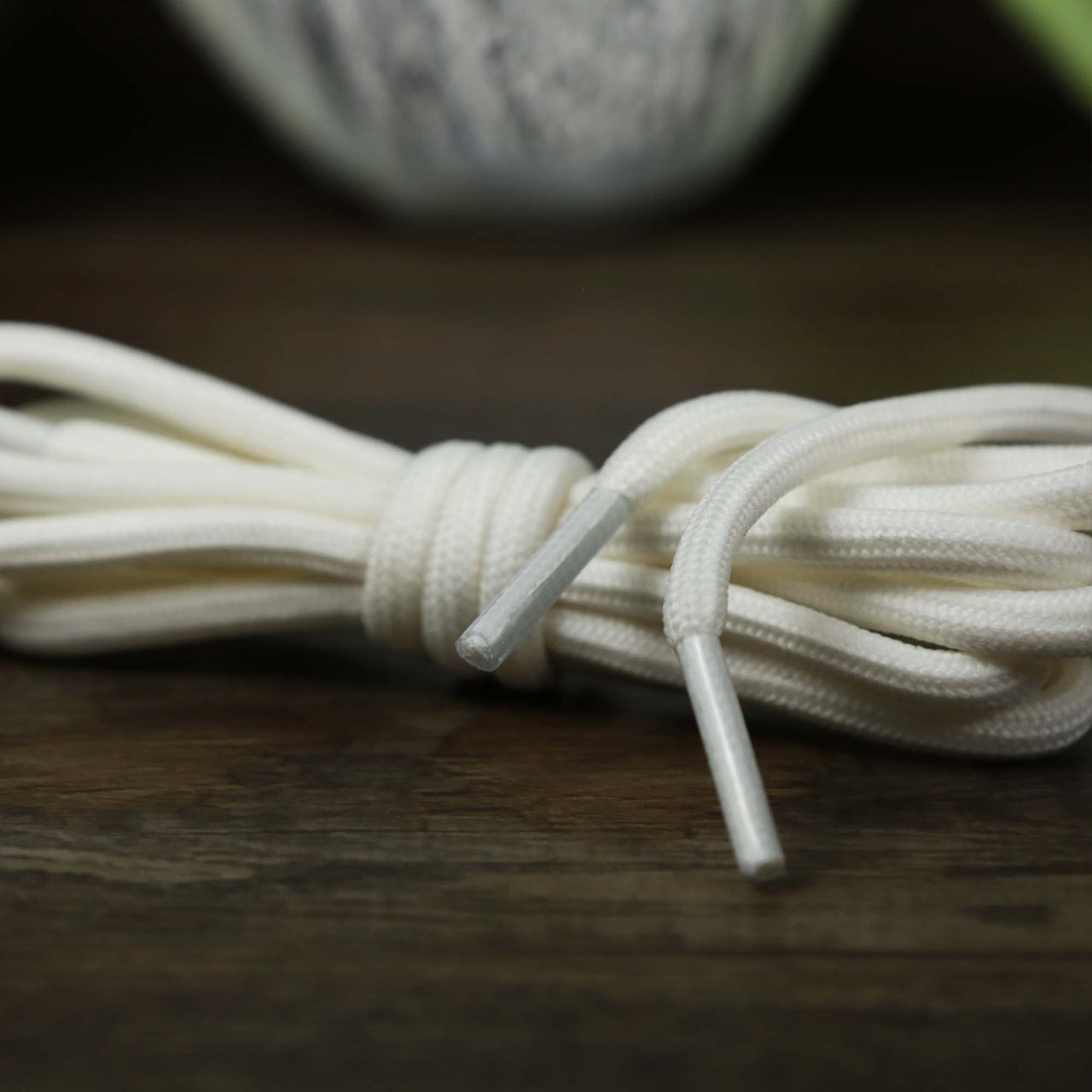 The Solid Rope White Shoelaces with White Aglets | 120cm Capswag